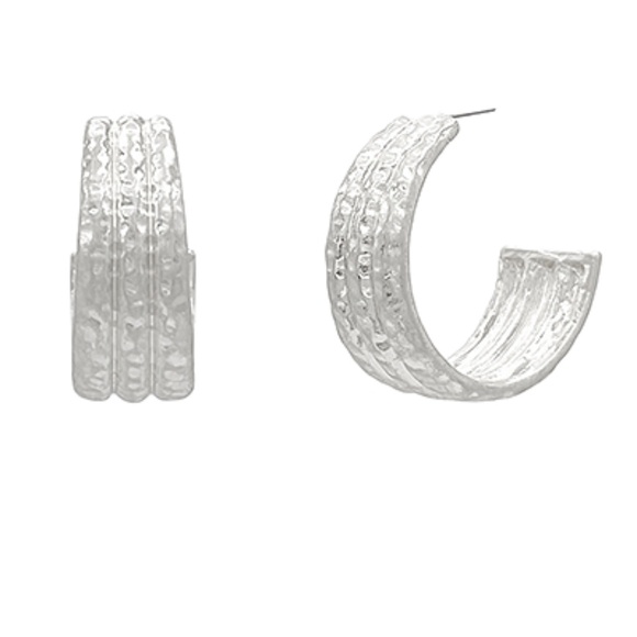 Hammered Triple Row Hoops - Picture 2 of 2